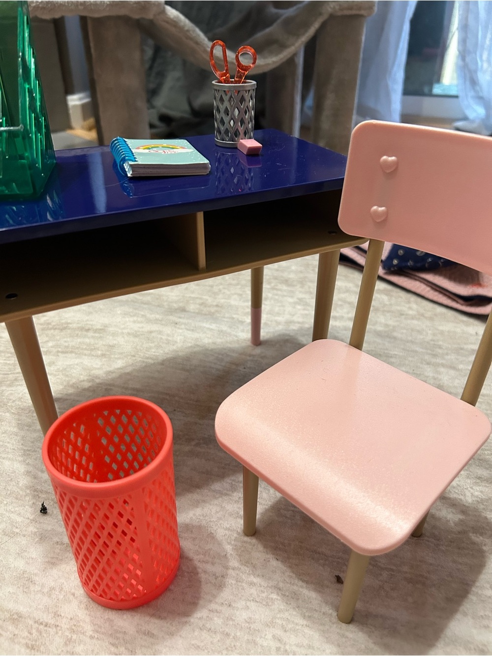Doll Desk and Chair Set in Navy Blue and Pink for 18 inch dolls - Picture 3 of 3